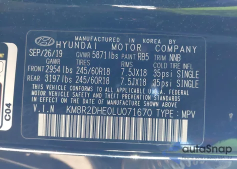 2020 Hyundai Palisade Sel из США, поврежденный, VIN KM8R2DHE0LU071670